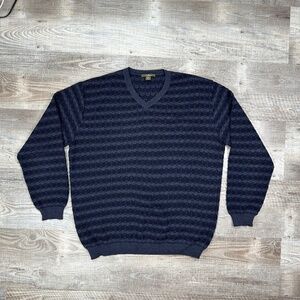 Ermenegildo Zegna Navy Blue Textured Wool V-neck Sweater Mens Large / 52